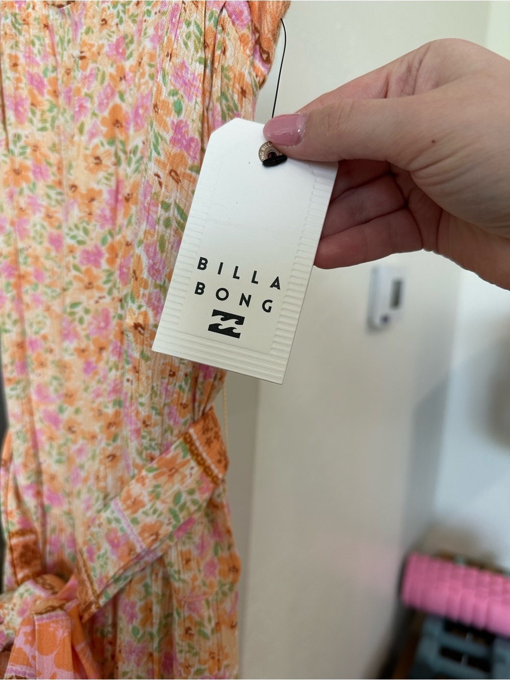 Billabong Peach Floral Midi Dress with Tie Waist - Picture 3 of 5